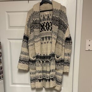 Lucky Brand Cream and Black Patterned Cardigan